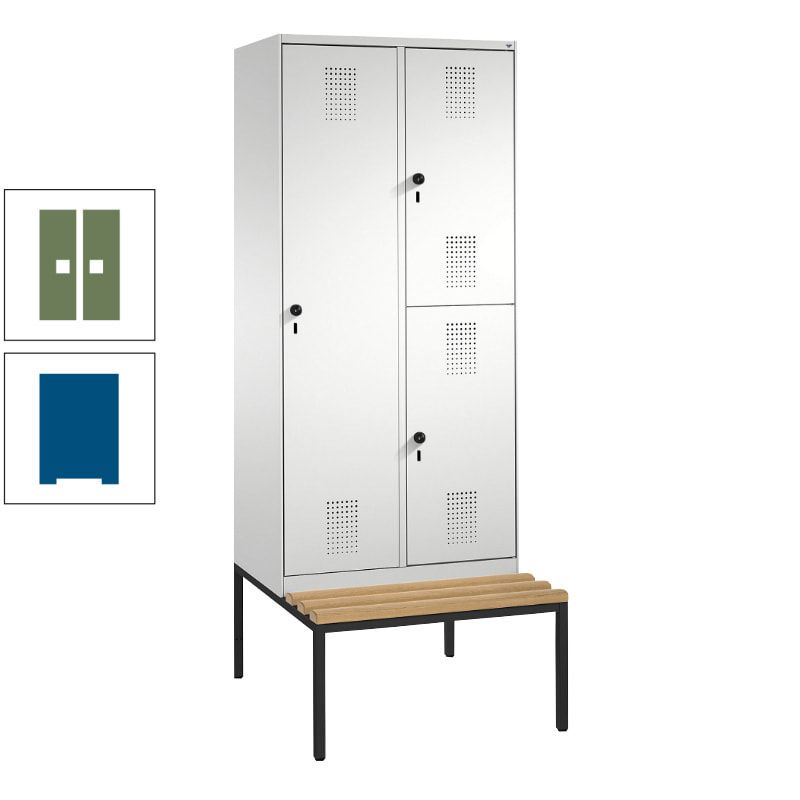 Garderobenschrank, Spind ein- und doppelstöckig Sitzbank, 2 Abteile, 3 Fächer, 2.090 x 800 x 500 mm (HxBxT), Front anthrazitgrau, Korpus anthrazitgrau