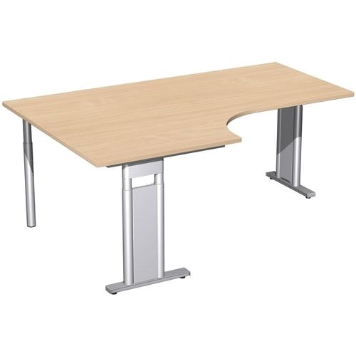 Eckschreibtisch, Eckteil 800 mm, links, Füße einseitig verkürzt, C-Fuß Pro, höhenverstellbar, 680-820 x 1.600 x 1.200 mm (HxBxT), Dekor Ahorn