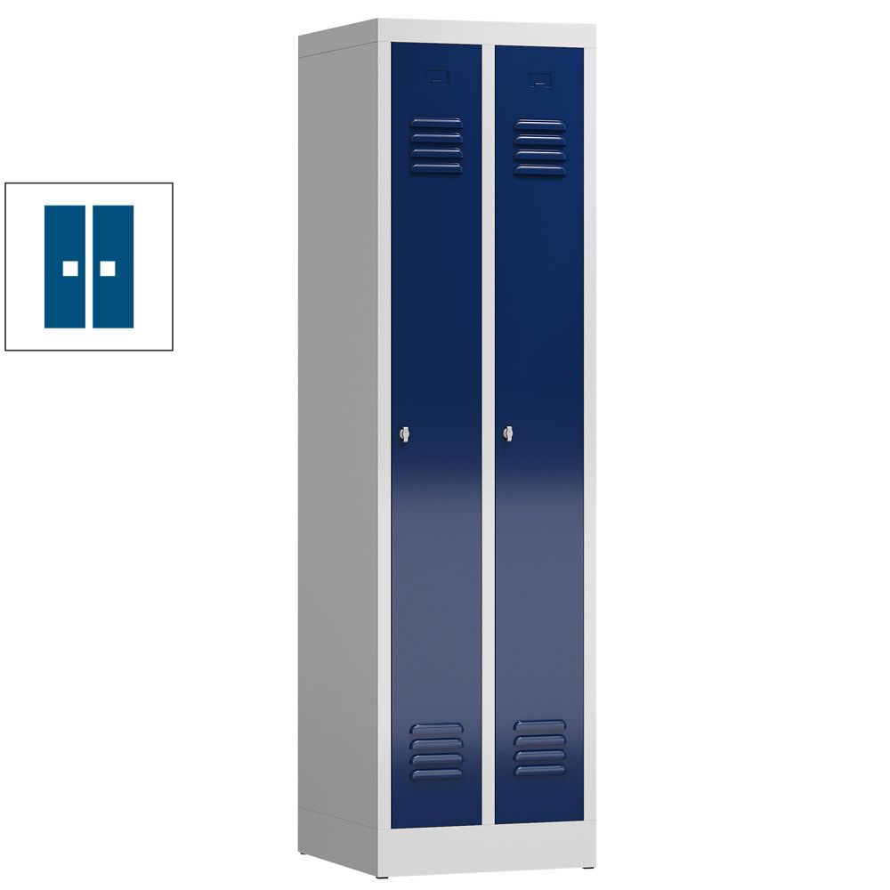 Garderobenschrank, Garderobenspind, 2 Abteile, 1.800 x 500 x 500 mm (HxBxT), Stahl, Drehriegelverschluss, Korpus: lichtgrau, Front: anthrazitgrau