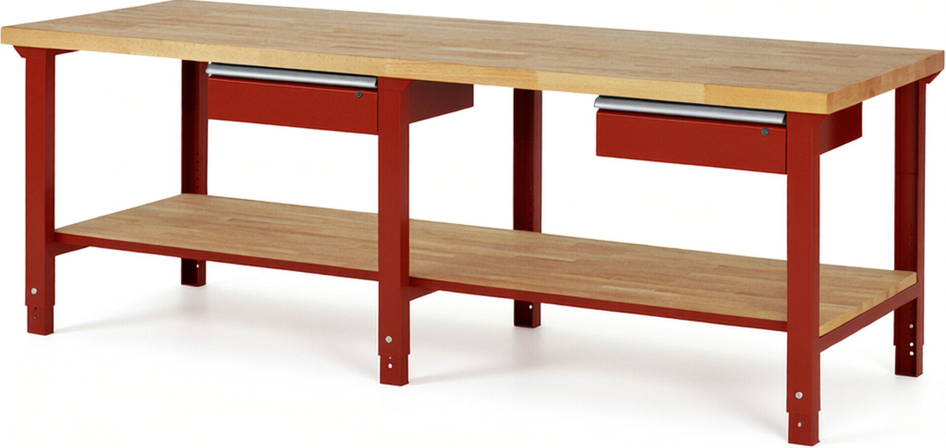 Werkbank mit Ablage - 2 Schubladen - 150:2 - höhenverstellbar 790 - 1.140 mm - 2.500 x 900 mm (BxT) - 750 kg - Buche - Anthrazitgrau
