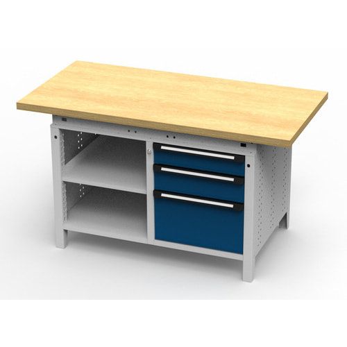 OTTOKIND Werkbank - bündige Arbeitsplatte - 850 x 1.150 x 750 mm (HxBxT) - 3 Schubladen - 2 Ablageböden - lichtgrau