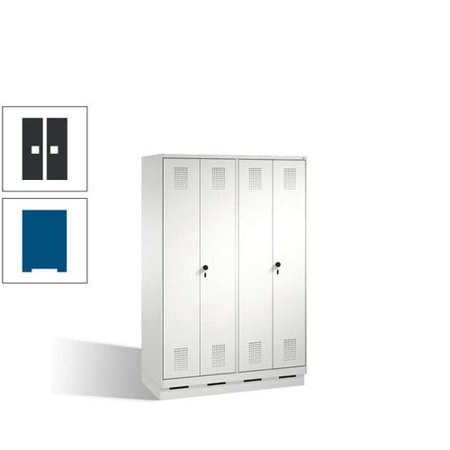 Doppel-Spind, Doppeltüren, Garderobenschrank mit Sockel, 4 Abteile a 300 mm, Korpus anthrazitgrau, Tür anthrazitgrau, 1.800 x 1.200 x 500 mm (HxBxT)