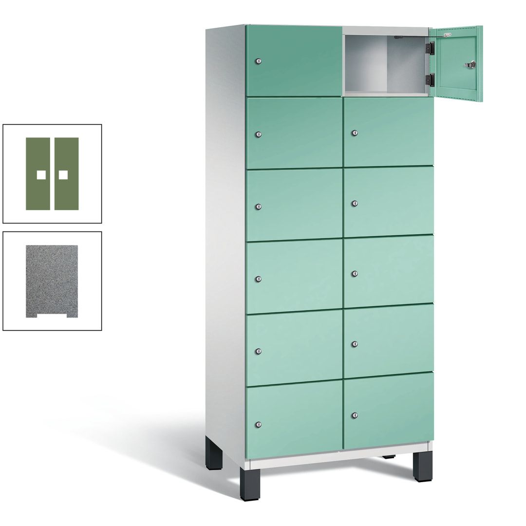 Fächerschrank, Stahlschrank, 12 Fächer, Türöffnungsbegrenzer, Füße, 1.980 x 800 x 525 mm (HxBxT), Korpus anthrazitgrau, Front anthrazitgrau