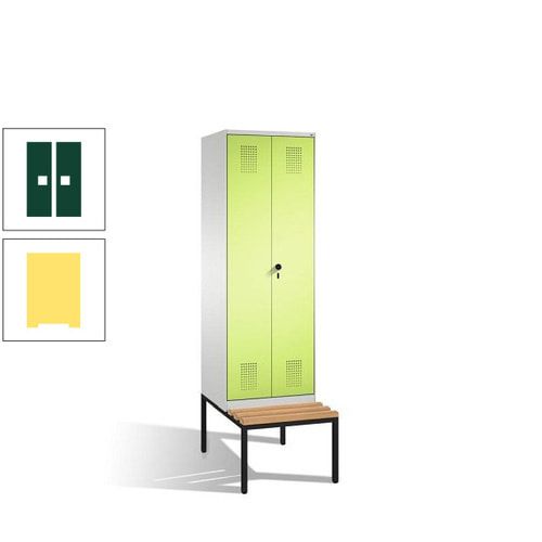 Doppel-Spind, Garderobenschrank, Buche Sitzbank untergebaut, 2 Abteile a 300 mm, Korpus anthrazitgrau, Tür anthrazitgrau, 2.090 x 600 x 815 mm (HxBxT)
