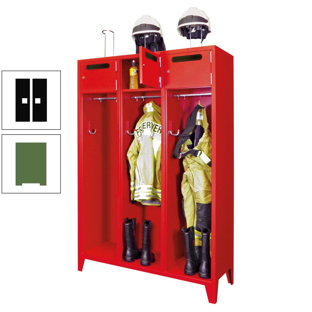 Feuerwehrschrank - 3 Abteile - Ablagefach mit Tür, Einwurfschlitz - 2.100 x 1.230 x 500 mm (HxBxT) - anthrazitgrau