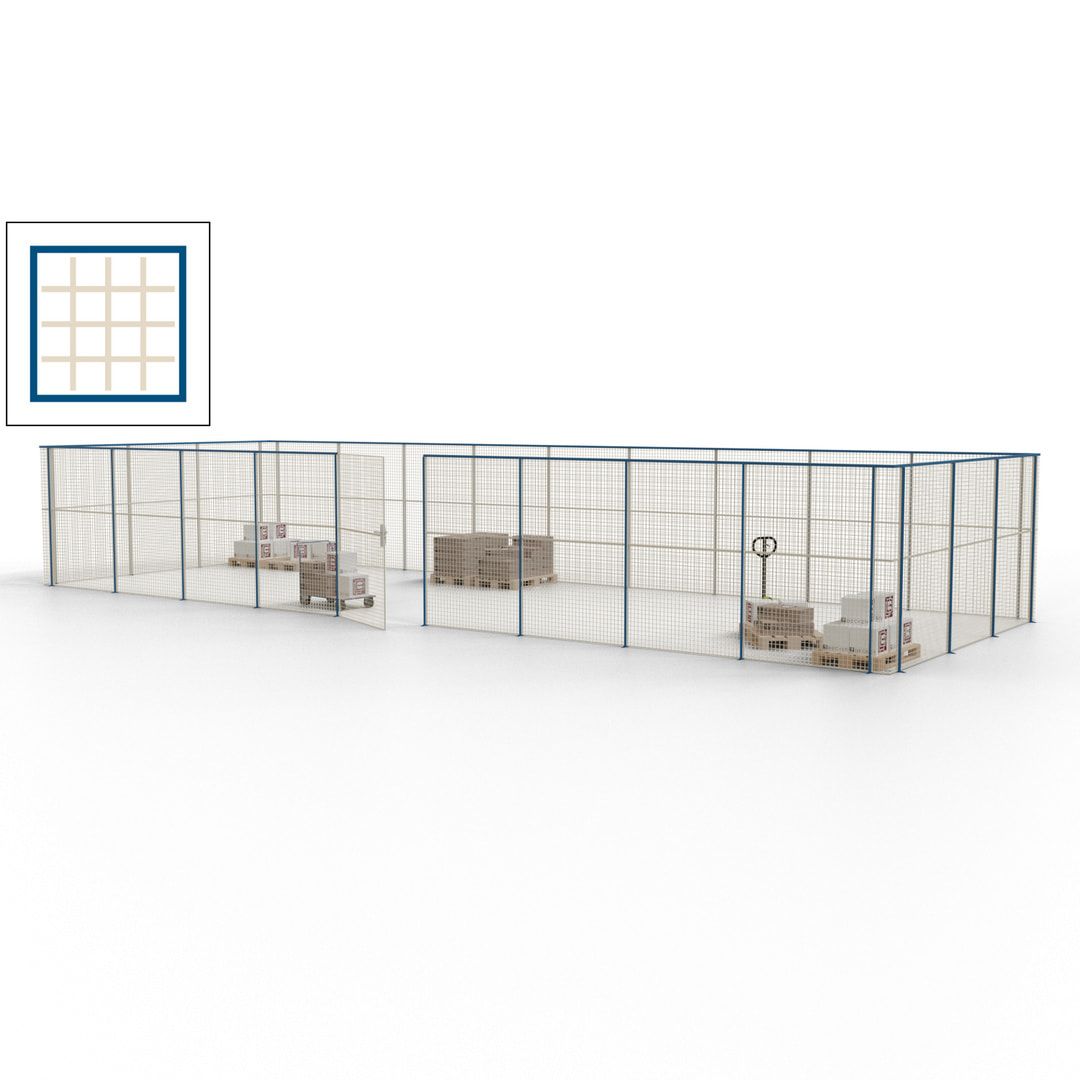 Maschinen Schutzgitter - Hallentrennwand - Sicherheitszaun - Tür - 36 m - 2.200 x 13.900 x 4.900 mm (HxBxT) - enzianblau