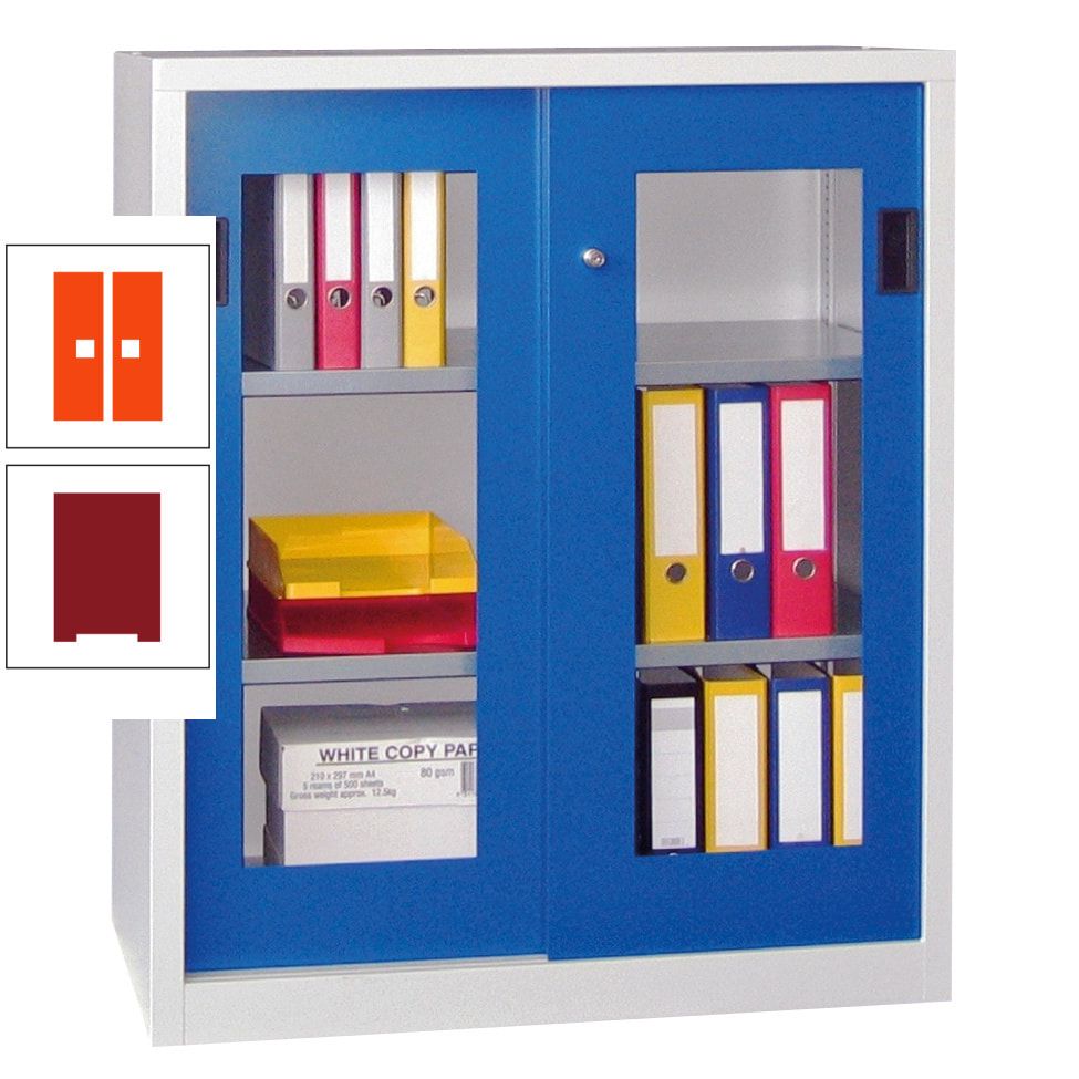 Schiebetürenschrank - Sichtfenstertüren - 1.000x1.000x400 mm (HxBxT) - 2 Böden, gepulvert - Zylinderschloss - anthrazitgrau