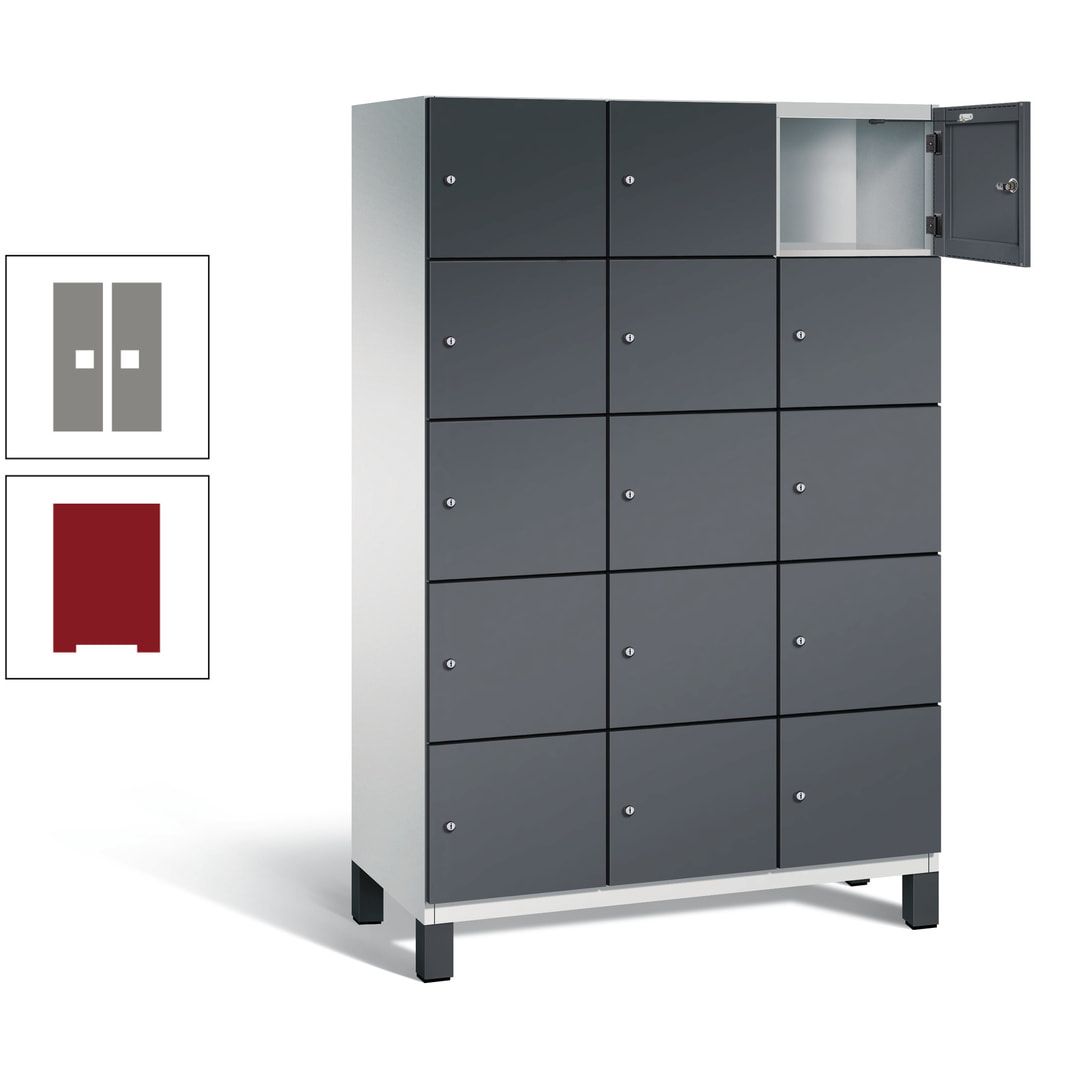 Fächerschrank, Stahlschrank, 15 Fächer, Türöffnungsbegrenzer, Füße, 1.980 x 1.200 x 525 mm (HxBxT), Korpus anthrazitgrau, Front anthrazitgrau