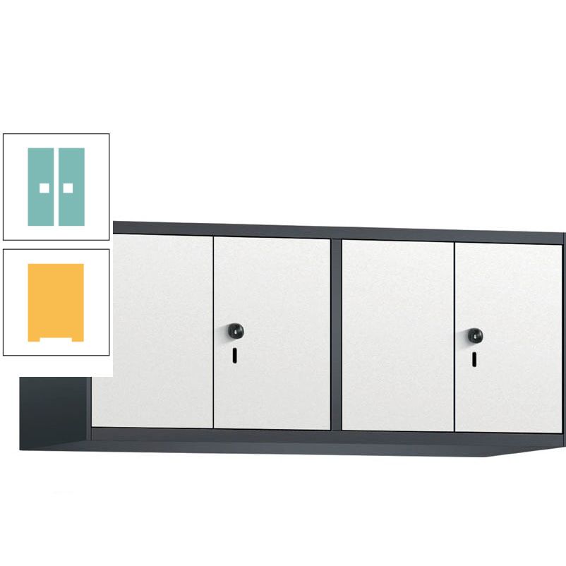 Aufsatzschrank, Schrankaufsatz, Türen paarweise, 4 Fächer a 300 mm, Farbe Pastellgelb, Tür anthrazitgrau, 500 x 1.200 x 500 mm (HxBxT)