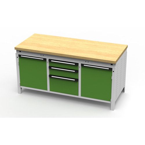 OTTOKIND Werkbank - bündige Arbeitsplatte - 810 x 1.695 x 750 mm (HxBxT) - 3 Schubladen - 2 Schränke - lichtgrau