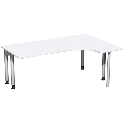 Eckschreibtisch, Ecke rechts, Füße einseitig verkürzt, 4-Fuß Pro, höhenverstellbar, 680-800 x 1.600 x 1.200 mm (HxBxT), Dekor Ahorn