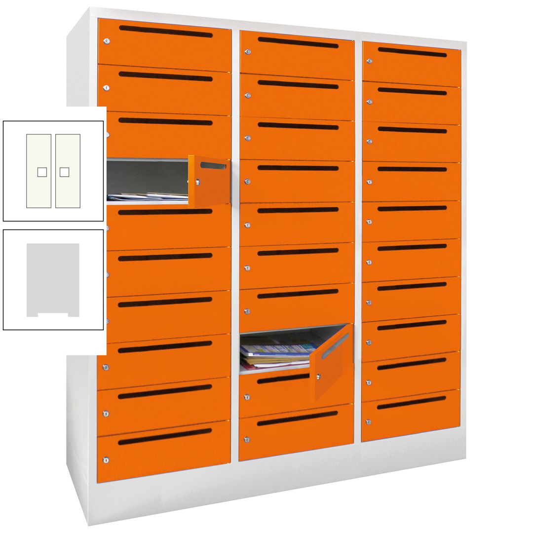 Postverteilerschrank, Schließfachschrank, 3 Abteile a 40 cm, 30 Fächer, 1.850 x 1.200 x 500 mm (HxBxT), Korpus anthrazitgrau, Front anthrazitgrau