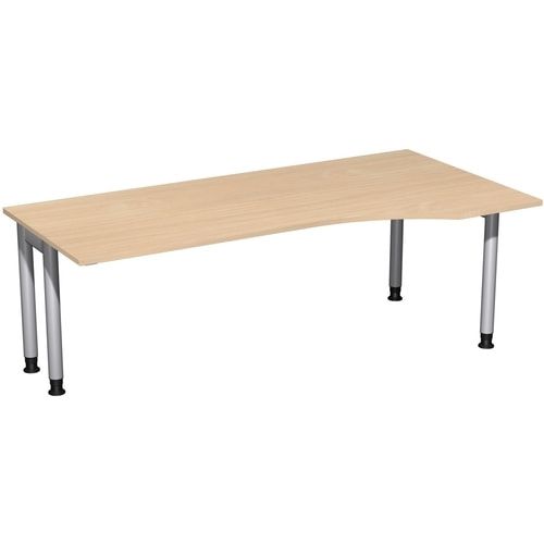 Eckschreibtisch, Ecke rechts, Füße einseitig verkürzt, 4-Fuß Pro, höhenverstellbar, 680-800 x 1.600 x 1.000 mm (HxBxT), Dekor Ahorn