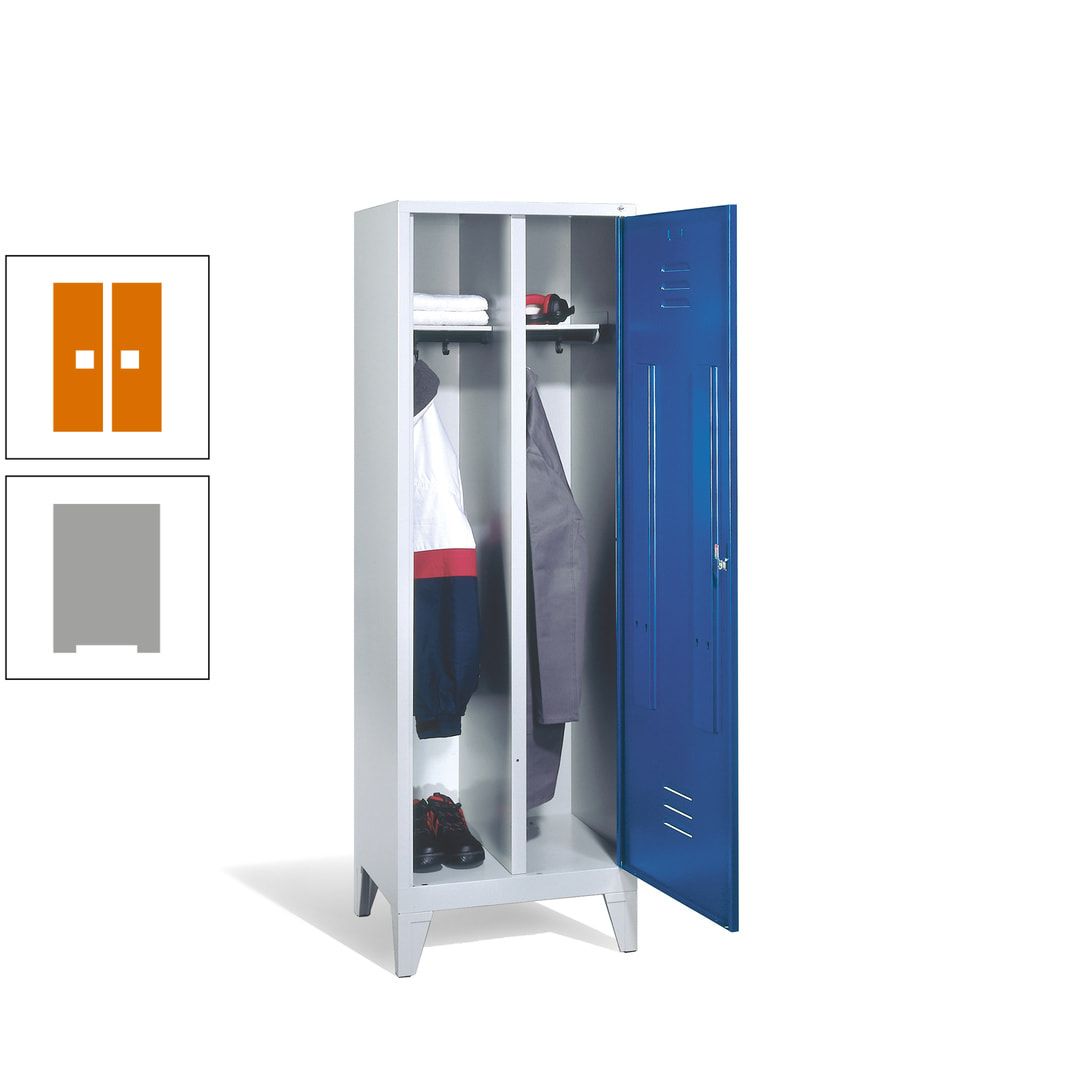 Doppel-Spind mit Großtür, Garderobenschrank mit Füßen, 2 Abteile a 300 mm, Korpus anthrazitgrau, Tür anthrazitgrau, 1.850 x 610 x 500 mm (HxBxT)