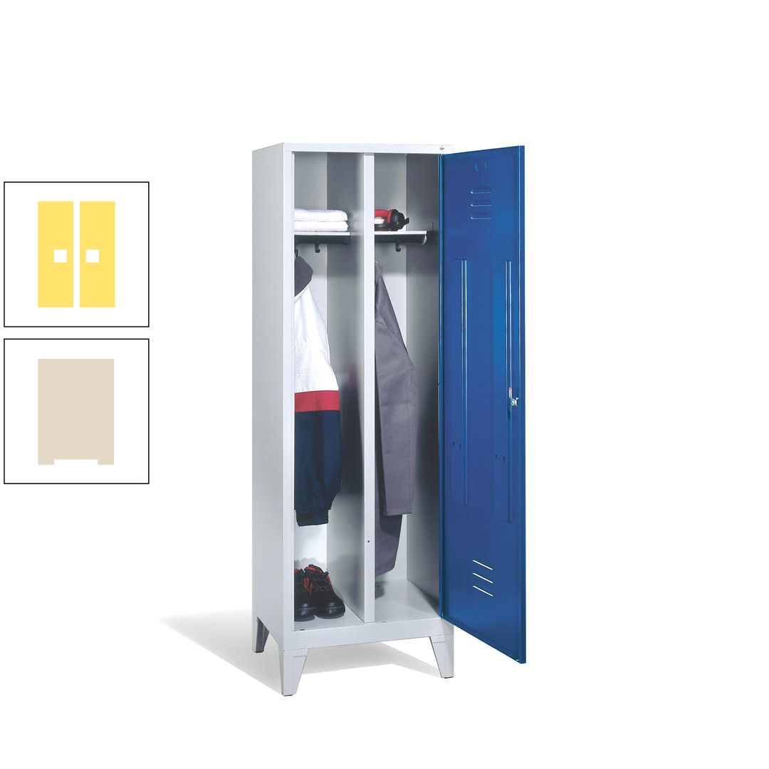 Doppel-Spind mit Großtür, Garderobenschrank mit Füßen, 2 Abteile a 300 mm, Korpus anthrazitgrau, Tür anthrazitgrau, 1.850 x 610 x 500 mm (HxBxT)
