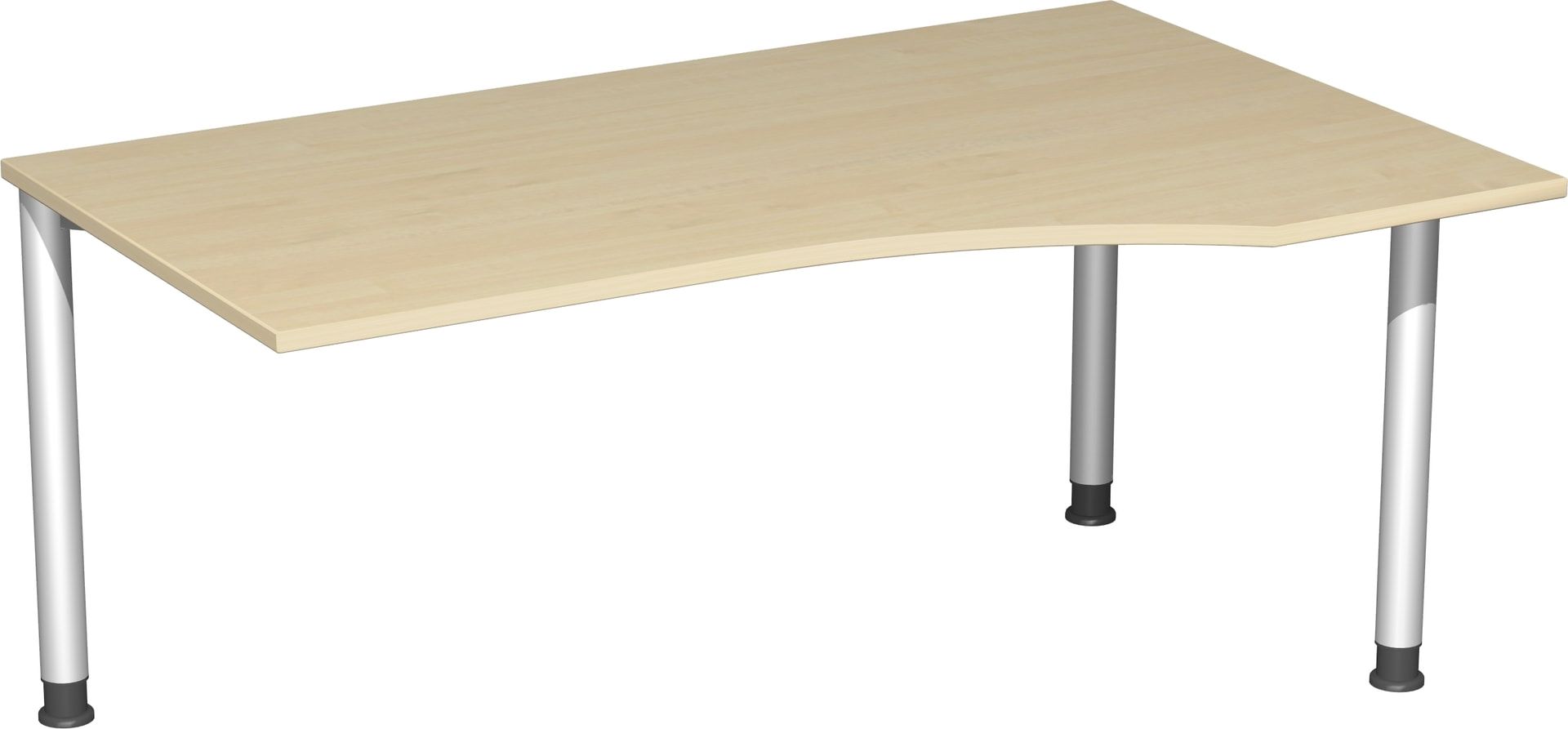 Eckschreibtisch mit einseitig verkürzten Füßen, 4-Fuß Flex, Ecke rechts, Höhe 680-800 mm, 1.600 x 1.000 mm (BxT), Gestell anthrazit, Ahorn