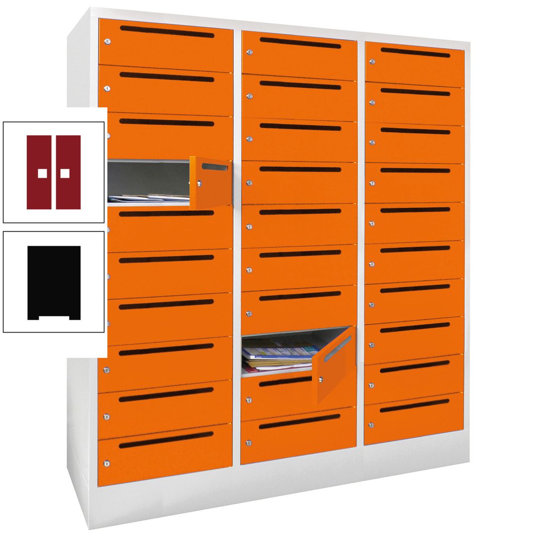 Postverteilerschrank, Schließfachschrank, 3 Abteile a 40 cm, 30 Fächer, 1.850 x 1.200 x 500 mm (HxBxT), Korpus anthrazitgrau, Front anthrazitgrau