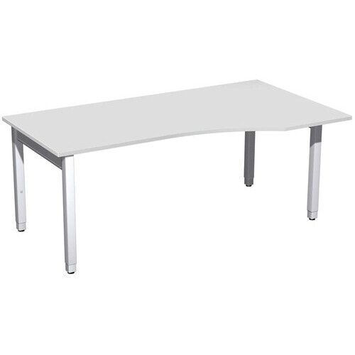 Eckschreibtisch, Ecke rechts, Füße einseitig verkürzt, 4-Fuß Quadrat Pro, höhenverstellbar, 680-800 x 1.600 x 1.000 mm (HxBxT), Dekor Ahorn