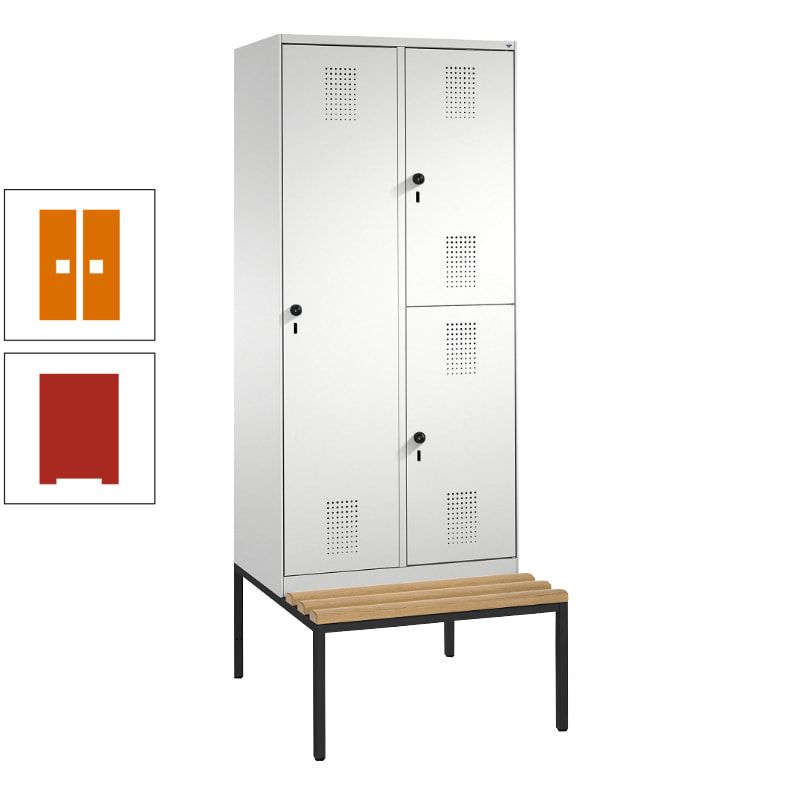 Garderobenschrank, Spind ein- und doppelstöckig Sitzbank, 2 Abteile, 3 Fächer, 2.090 x 800 x 500 mm (HxBxT), Front anthrazitgrau, Korpus anthrazitgrau