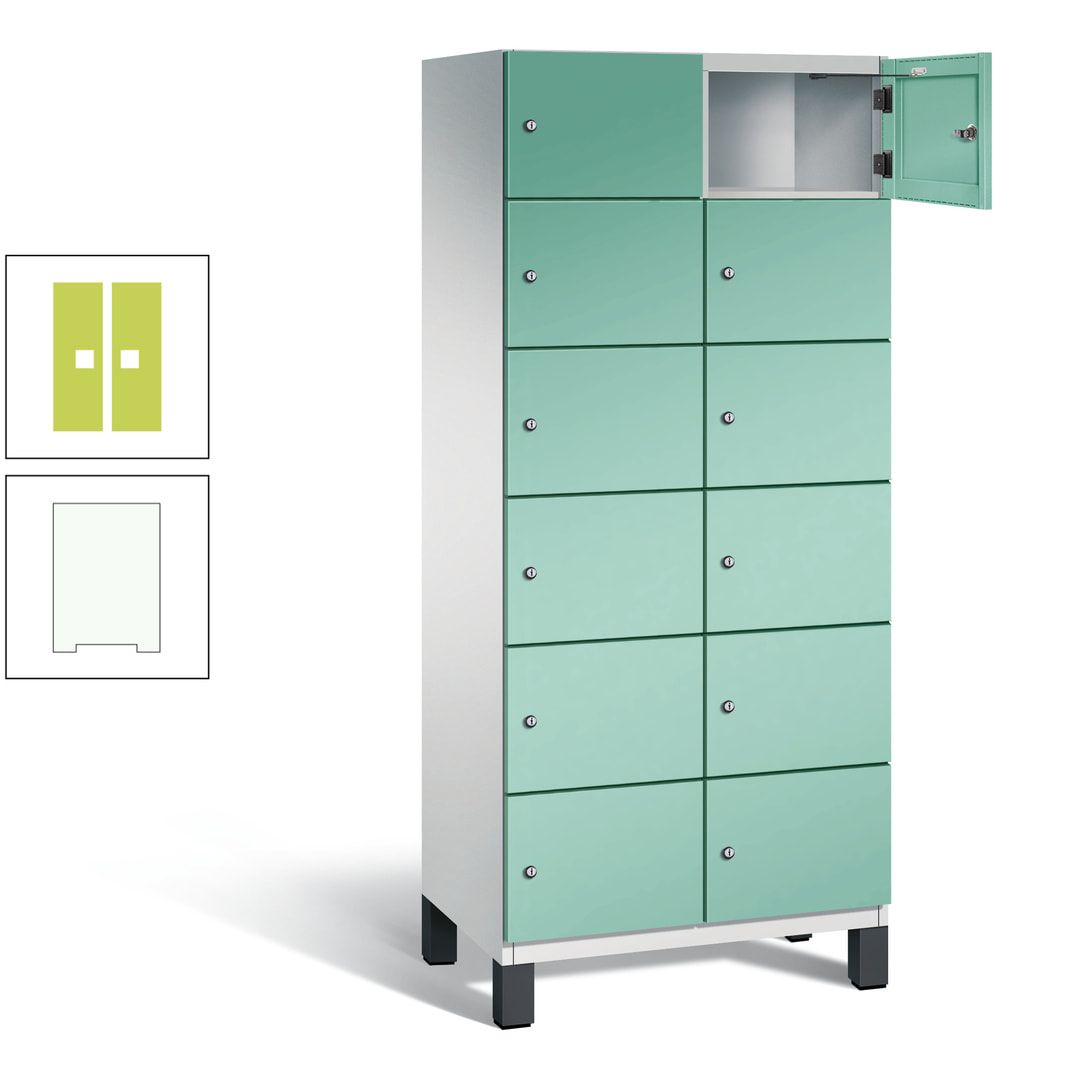 Fächerschrank, Stahlschrank, 12 Fächer, Türöffnungsbegrenzer, Füße, 1.980 x 800 x 525 mm (HxBxT), Korpus anthrazitgrau, Front anthrazitgrau