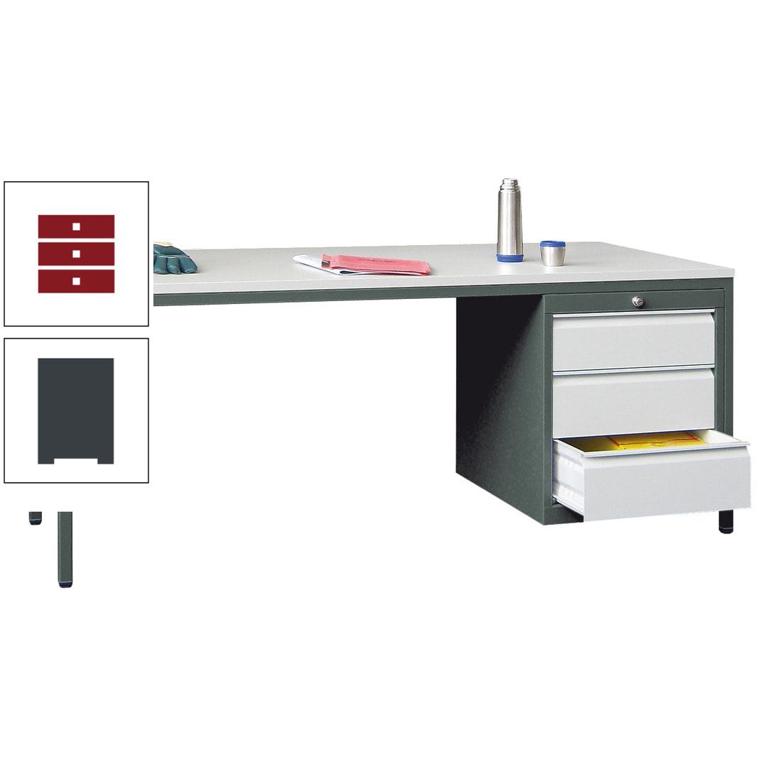 Meisterschreibtisch - 3 Schubladen 150 / 175 mm - 720 x 1.700 x 800 mm (HxBxT) - anthrazitgrau