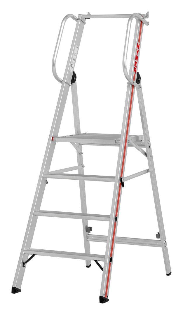 Plattformleiter mit Handlauf - Leiterlänge 1.950 mm - mit Einhängehaken und Ablageschale - Aluleiter - Hymer