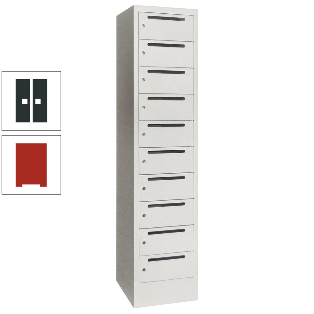 Postverteilerschrank, Schließfachschrank, 1 Abteil a 400 mm, 10 Fächer, 1.850 x 400 x 500 mm (HxBxT), Korpus anthrazitgrau, Front anthrazitgrau