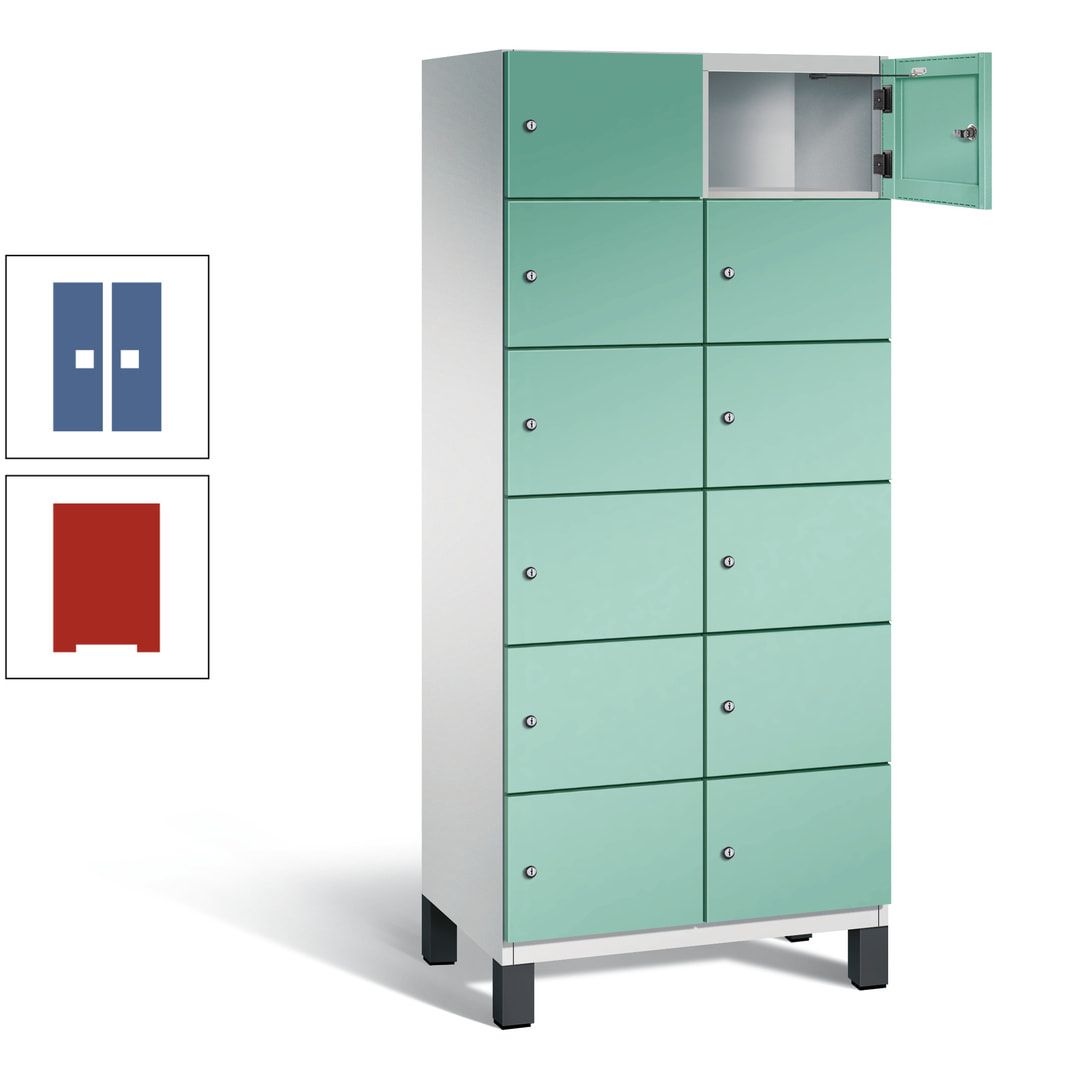 Fächerschrank, Stahlschrank, 12 Fächer, Türöffnungsbegrenzer, Füße, 1.980 x 800 x 525 mm (HxBxT), Korpus anthrazitgrau, Front anthrazitgrau