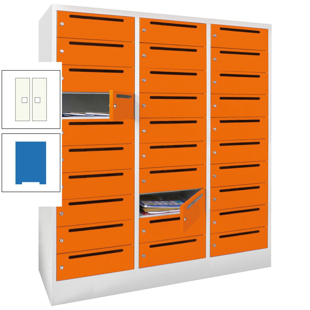 Postverteilerschrank, Schließfachschrank, 3 Abteile a 40 cm, 30 Fächer, 1.850 x 1.200 x 500 mm (HxBxT), Korpus anthrazitgrau, Front anthrazitgrau
