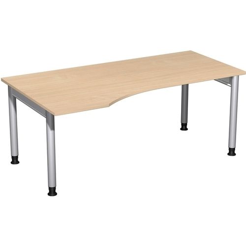 Eckschreibtisch, Ecke links, Füße einseitig verkürzt, 4-Fuß Pro, höhenverstellbar, 680-800 x 1.600 x 1.000 mm (HxBxT), Dekor Ahorn