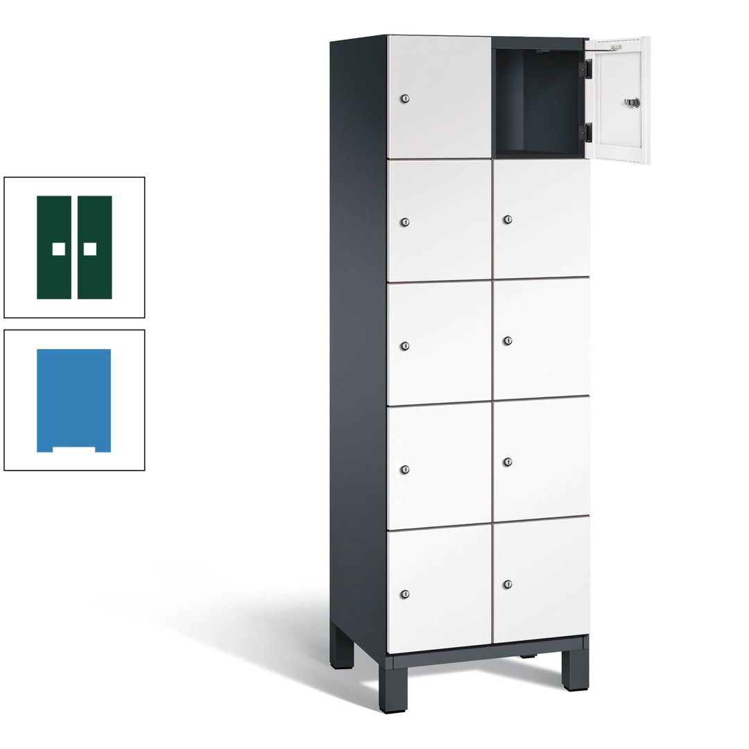 Fächerschrank, Stahlschrank, 10 Fächer, Türöffnungsbegrenzer, Füße, 1.980 x 600 x 525 mm (HxBxT), Korpus anthrazitgrau, Front anthrazitgrau