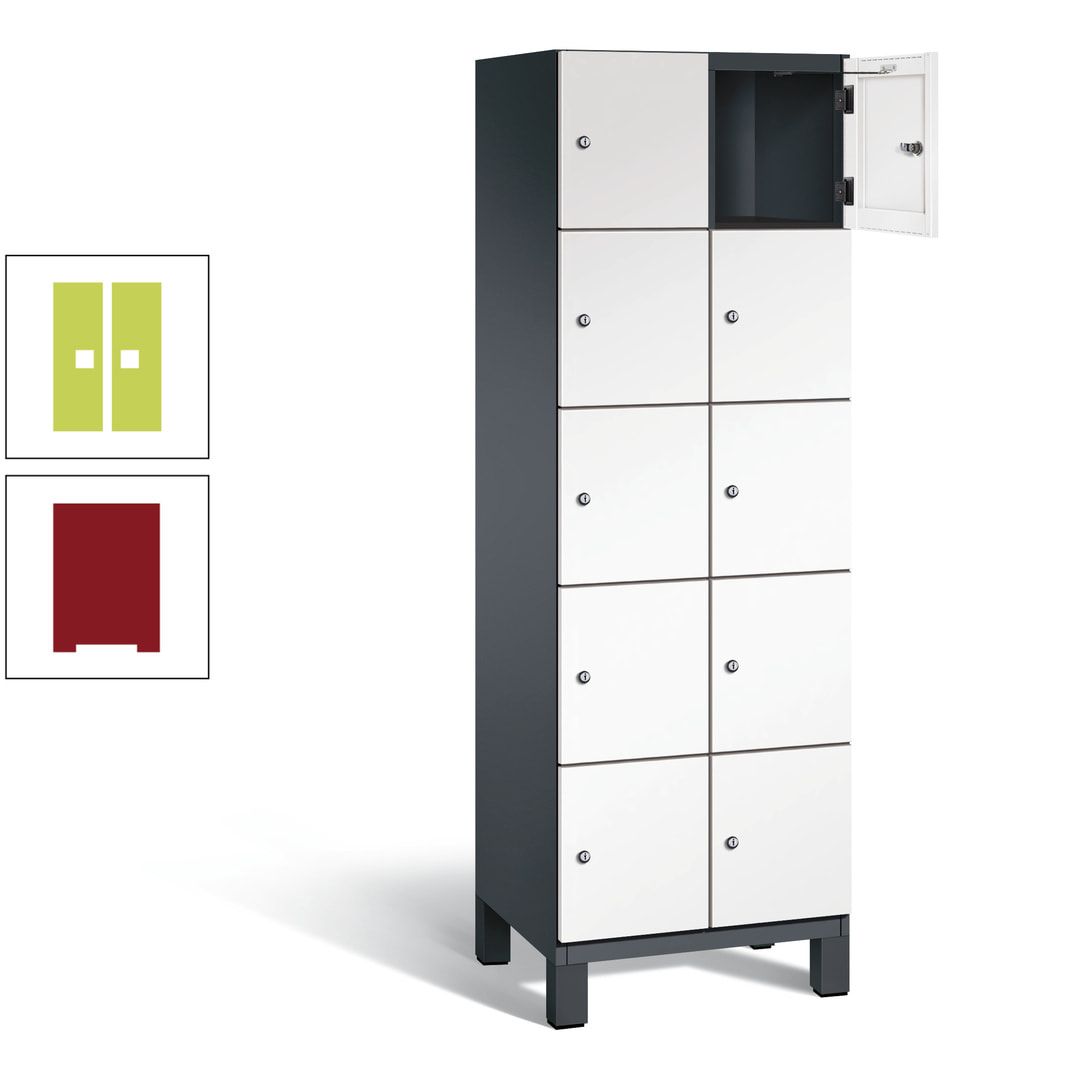 Fächerschrank, Stahlschrank, 10 Fächer, Türöffnungsbegrenzer, Füße, 1.980 x 600 x 525 mm (HxBxT), Korpus anthrazitgrau, Front anthrazitgrau