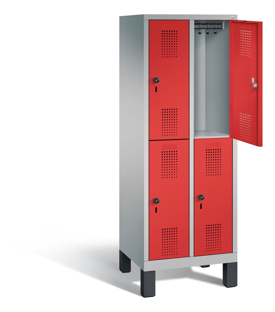 Schließfachschrank für Grundschulen, Fächerschrank, 2 Abteile, 4 Fächer, Füße, 1.650 x 610 x 500 mm (HxBxT), Korpus Schwefelgelb, Tür anthrazitgrau