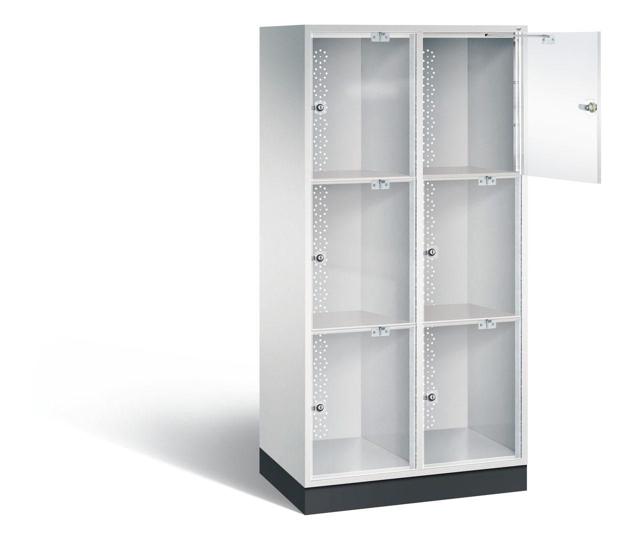 Schließfachschrank, Fächerschrank mit Türen aus Acrylglas, 2 Abteile, 6 Fächer, Zylinderschloss, 1.750 x 820 x 500 mm (HxBxT), Korpus anthrazitgrau