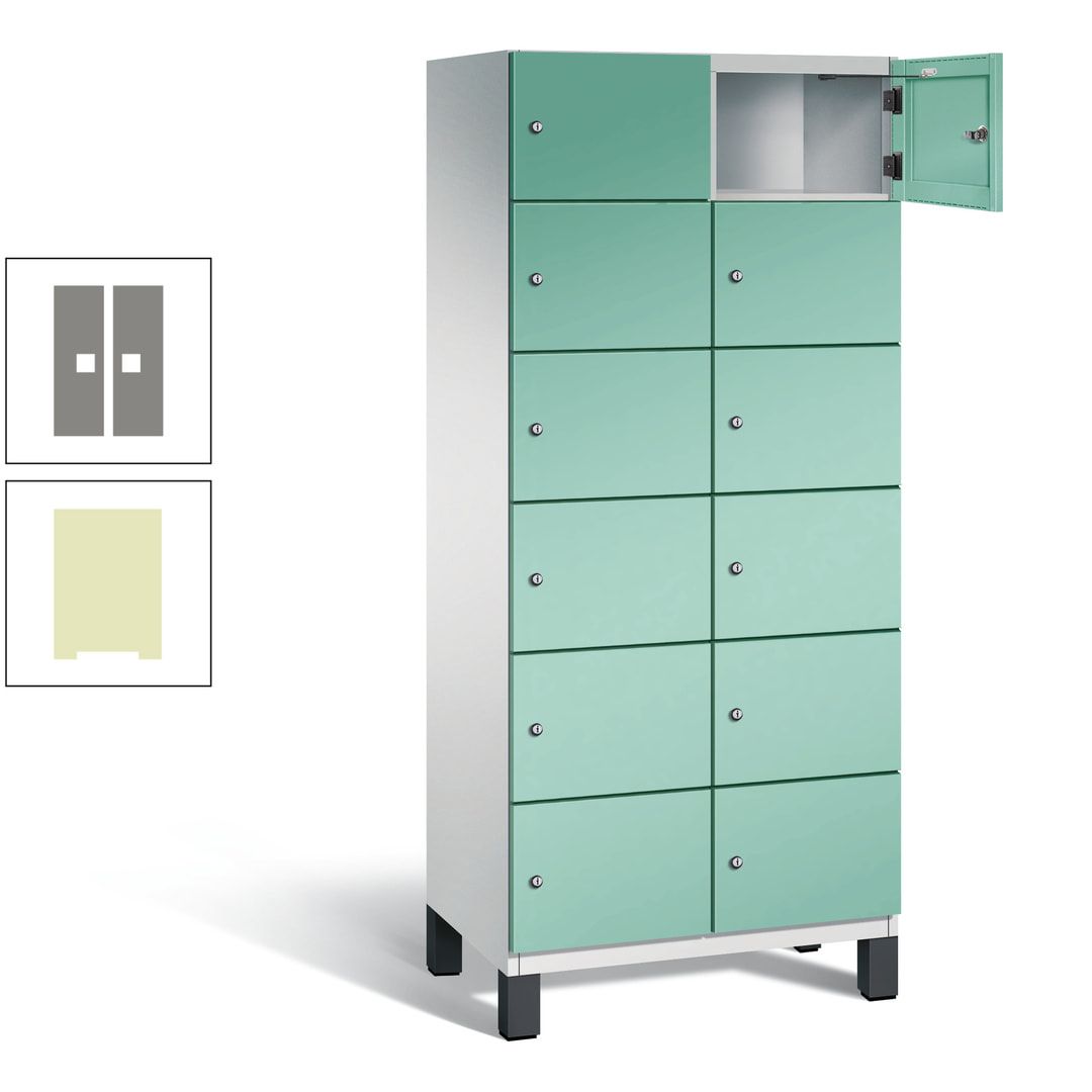 Fächerschrank, Stahlschrank, 12 Fächer, Türöffnungsbegrenzer, Füße, 1.980 x 800 x 525 mm (HxBxT), Korpus anthrazitgrau, Front anthrazitgrau