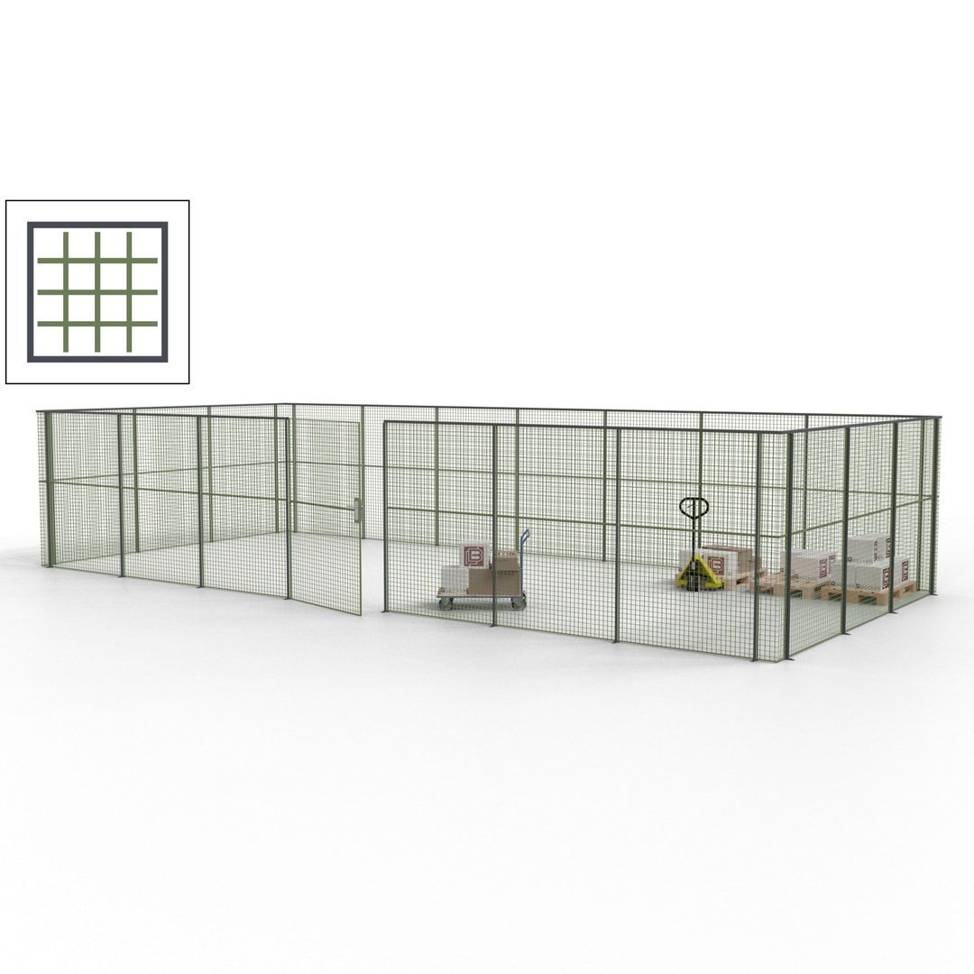 Hallentrennwand - Flügeltür, Gitter - 19 Gitterwände - 2.200 x 10.900 x 4.900 mm (HxBxT) - Perlweiß/reinorange