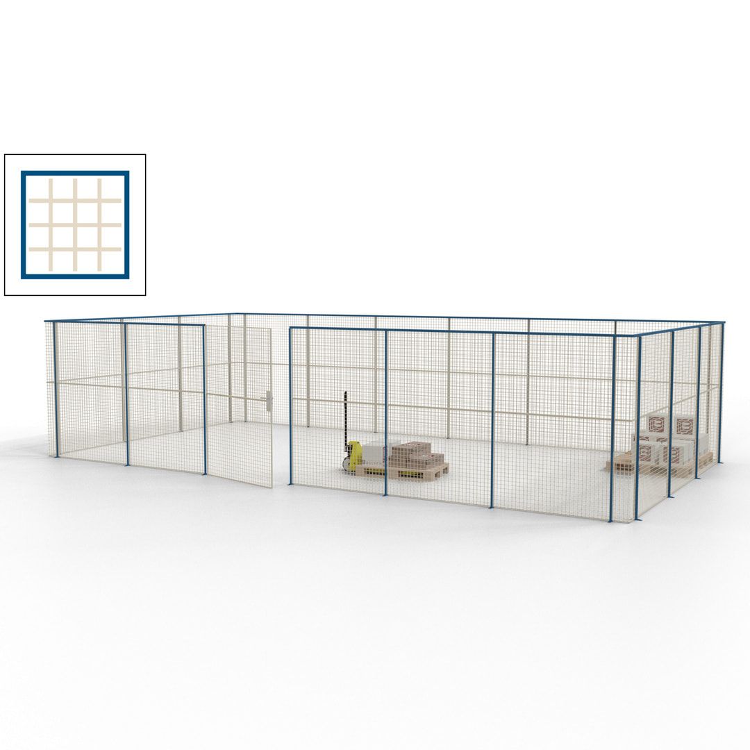 Maschinen Schutzgitter - Hallentrennwand - Sicherheitszaun - Tür - 27 m - 2.200 x 9.400 x 4.900 mm (HxBxT) - enzianblau