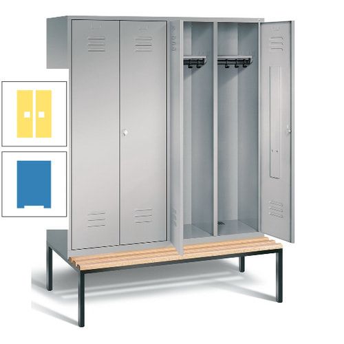 Doppel-Spindschrank, Buche Sitzbank untergebaut, 4 Abteile a 400 mm, Korpus lichtgrau, Tür anthrazitgrau, 2.090 x 1.590 x 815 mm (HxBxT)