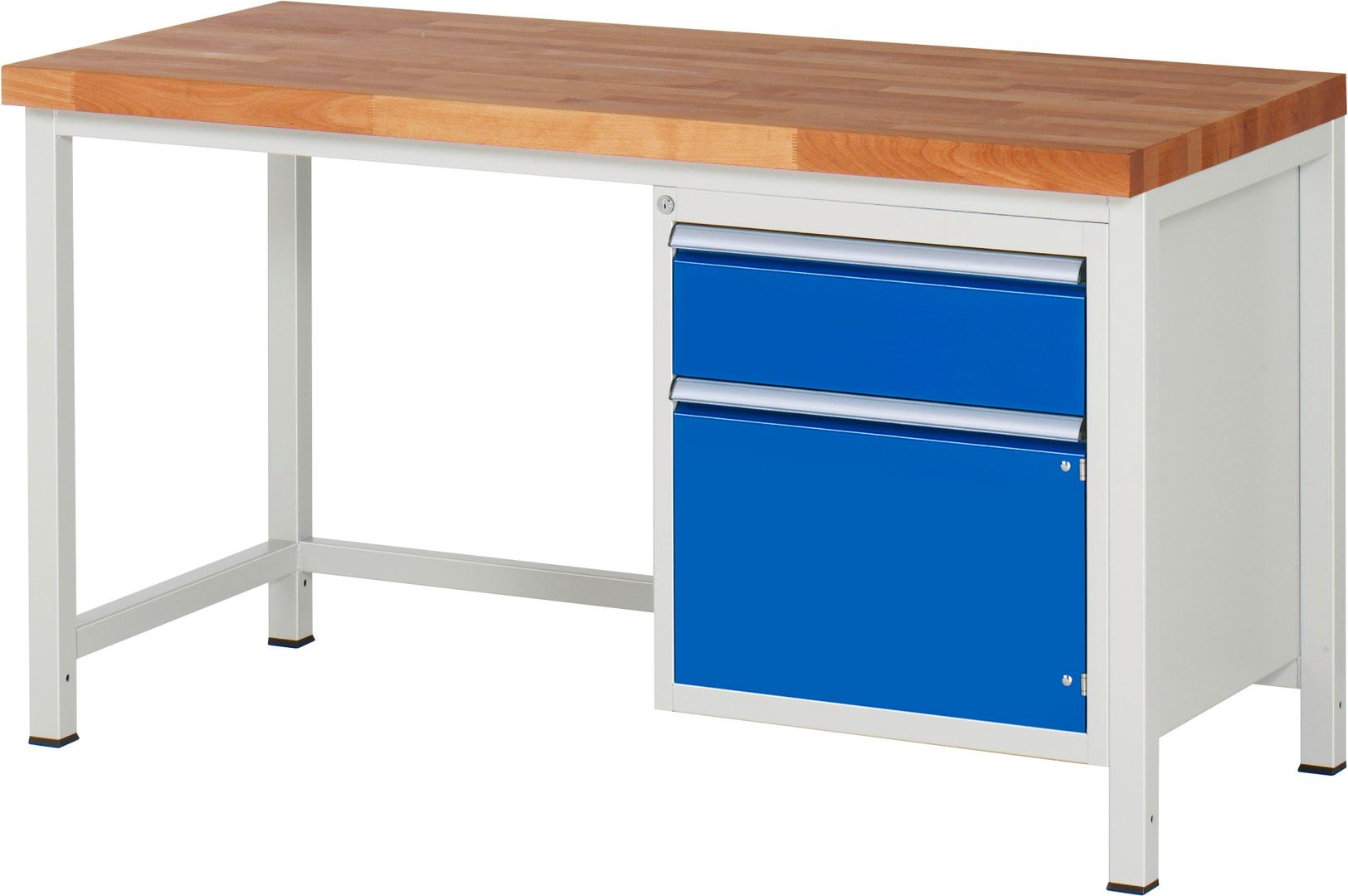 Werkbank, 1 Schrank - 1 Schublade - Teilauszug - 180:1 - Höhe 840-1.040 mm - 1.500 x 700 mm - 1.250 kg - Buche - Anthrazitgrau