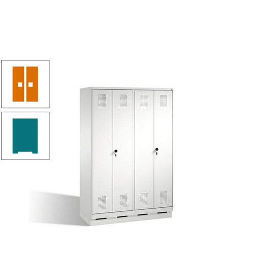 Doppel-Spind, Doppeltüren, Garderobenschrank mit Sockel, 4 Abteile a 300 mm, Korpus anthrazitgrau, Tür anthrazitgrau, 1.800 x 1.200 x 500 mm (HxBxT)