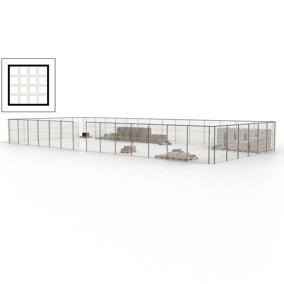 Maschinen Schutzgitter - Hallentrennwand - Sicherheitszaun - Tür - 60 m - 2.200 x 21.400 x 9.400 mm (HxBxT) - enzianblau
