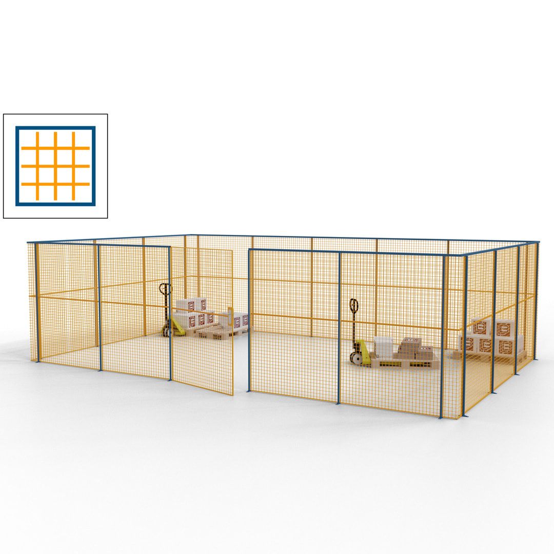 Maschinen Schutzgitter - Hallentrennwand - Sicherheitszaun - Tür - 22 m - 2.200 x 7.900 x 4.900 mm (HxBxT) - enzianblau