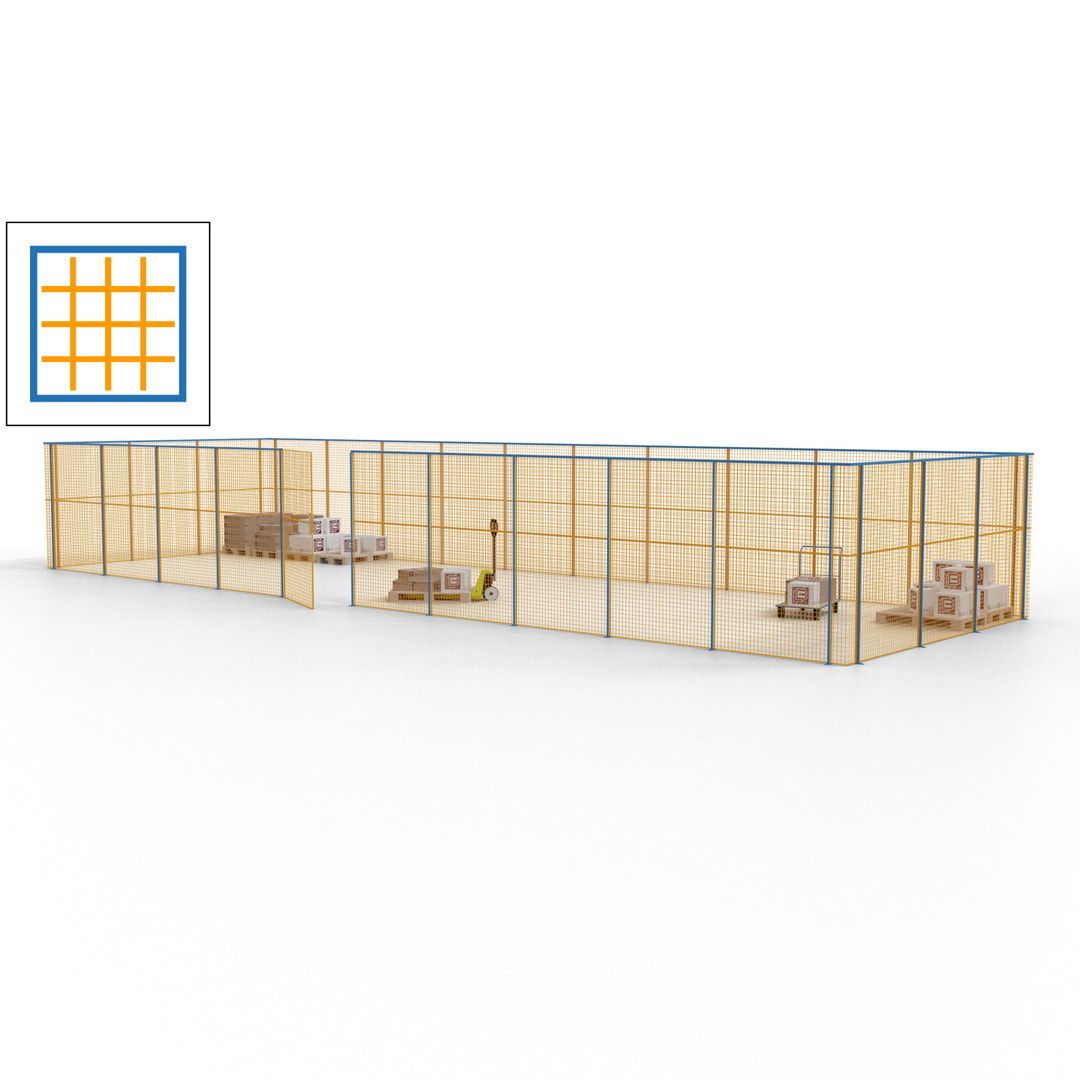 Maschinen Schutzgitter - Hallentrennwand - Sicherheitszaun - Tür - 39 m - 2.200 x 15.400 x 4.900 mm (HxBxT) - enzianblau