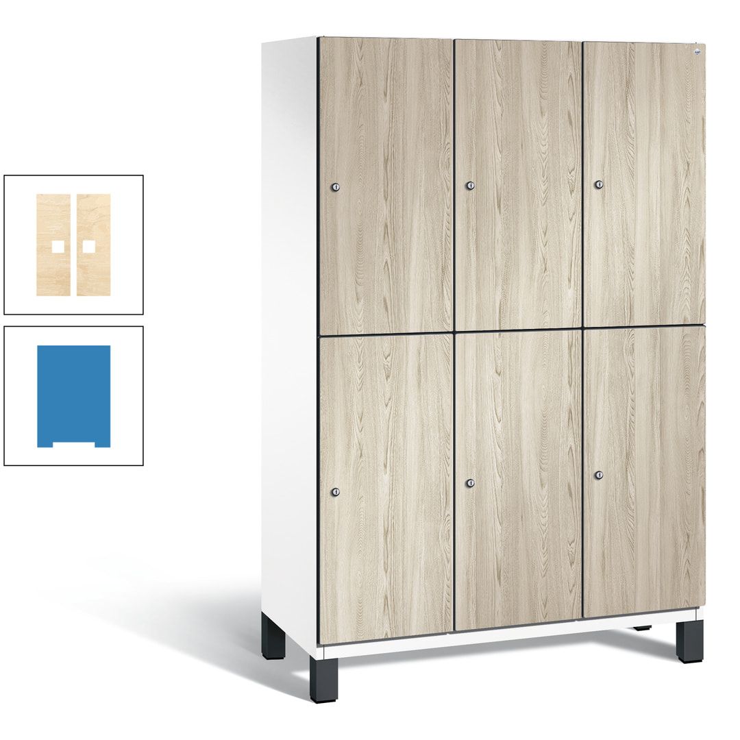 Fächerschrank, Garderobenschrank, mit Füßen, 3 Abteile, 1.980 x 1.200 x 525 mm (HxBxT), Korpus anthrazitgrau, Tür Donau-Ahorn