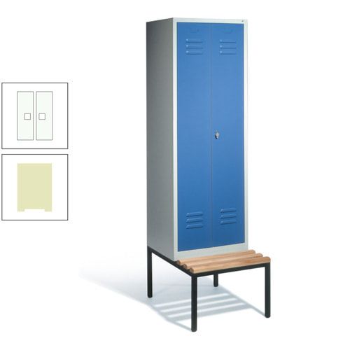 Doppel-Spindschrank, Buche Sitzbank untergebaut, 2 Abteile a 300 mm, Korpus lichtgrau, Tür anthrazitgrau, 2.090 x 610 x 815 mm (HxBxT)