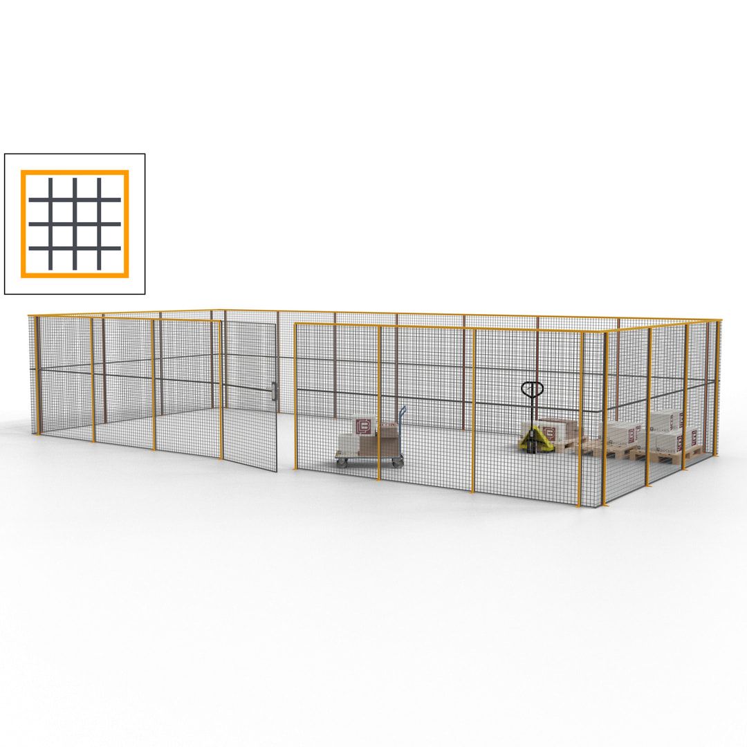 Hallentrennwand - Flügeltür, Gitter - 19 Gitterwände - 2.200 x 10.900 x 4.900 mm (HxBxT) - Perlweiß/reinorange