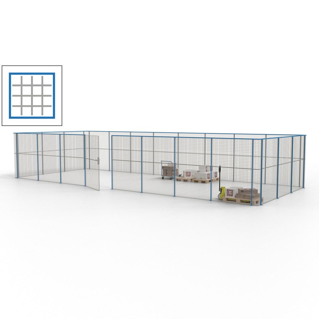 Maschinen Schutzgitter - Hallentrennwand - Sicherheitszaun - Tür - 33 m - 2.200 x 12.400 x 4.900 mm (HxBxT) - enzianblau
