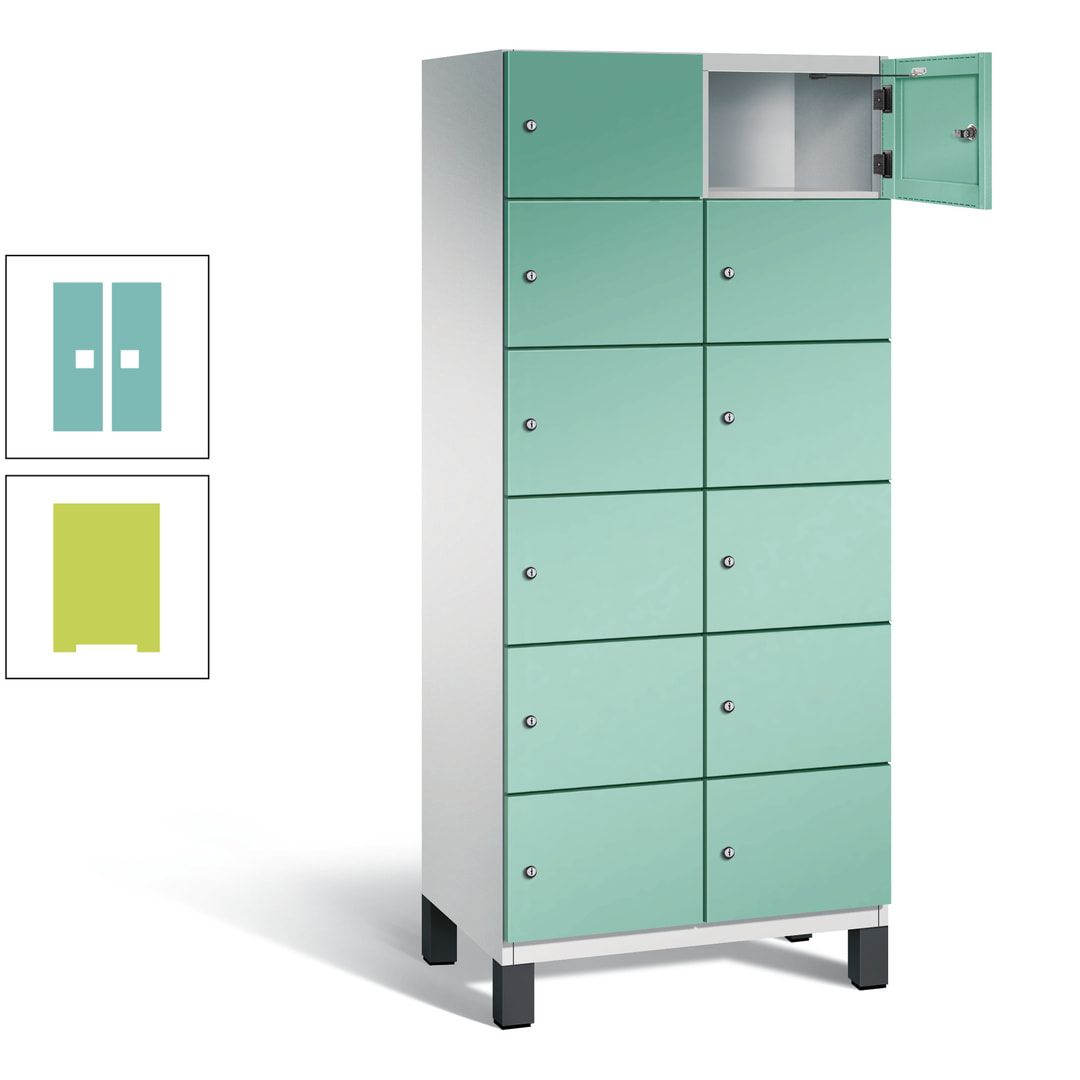 Fächerschrank, Stahlschrank, 12 Fächer, Türöffnungsbegrenzer, Füße, 1.980 x 800 x 525 mm (HxBxT), Korpus anthrazitgrau, Front anthrazitgrau