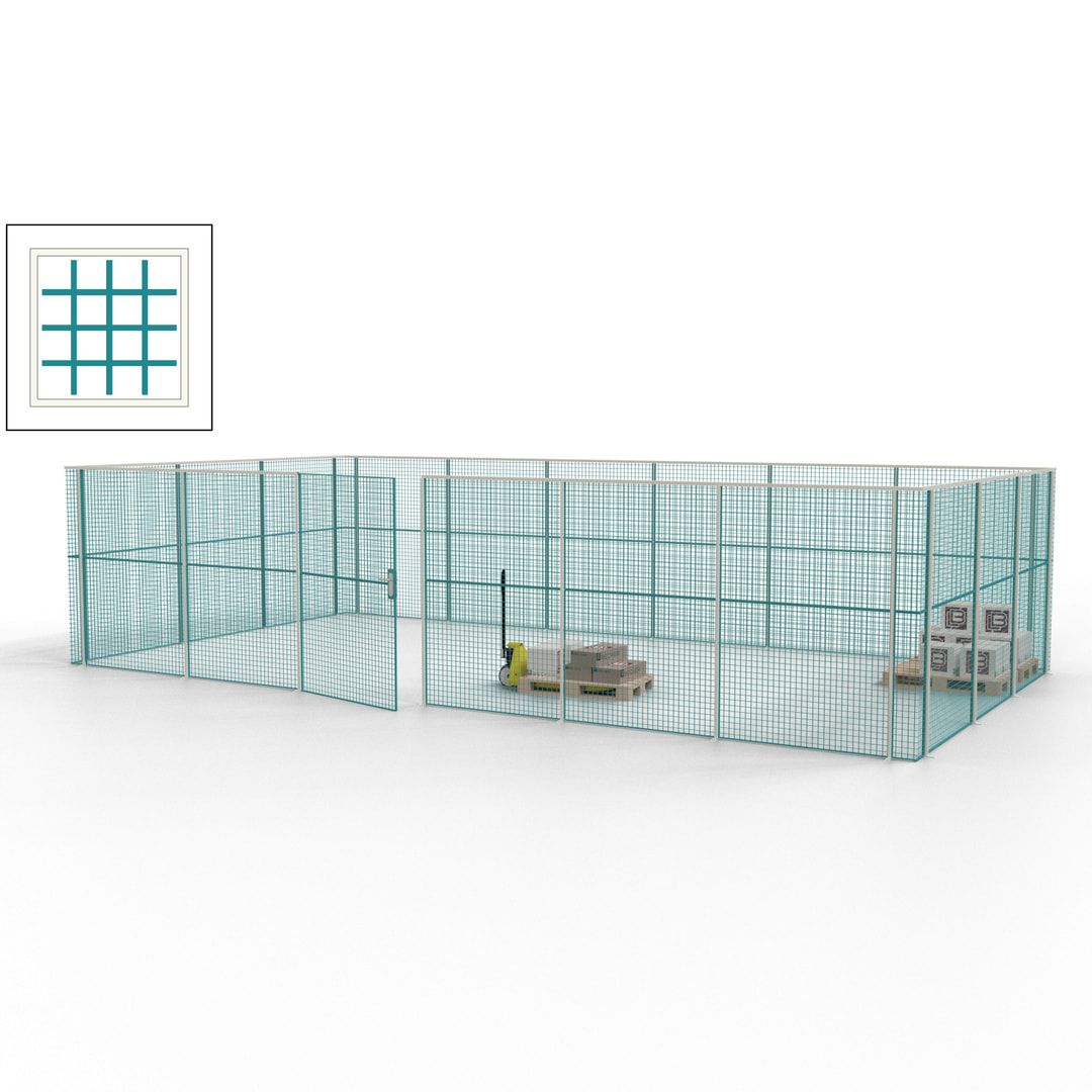 Maschinen Schutzgitter - Hallentrennwand - Sicherheitszaun - Tür - 27 m - 2.200 x 9.400 x 4.900 mm (HxBxT) - enzianblau
