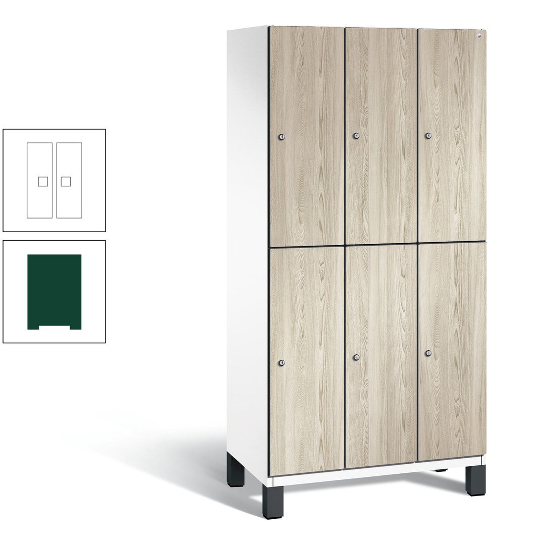 Fächerschrank, Garderobenschrank, mit Füßen, 3 Abteile, 1.980 x 900 x 525 mm (HxBxT), Korpus anthrazitgrau, Tür Donau-Ahorn